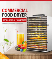 Déshydrateur alimentaire commercial, sécheuse à 18 plateaux en acier inoxydable, machine de séchage 1500W pour fruits, légumes, viande, herbes, séchage à air chaud 360°