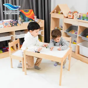 Kinder Montessori preescolar muebles de madera para niños juegos de mesa clásico y sillas actividad niños mesa y silla conjunto