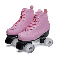 Patins à roulettes pour femmes et hommes, patins classiques à double rangée en cuir PU à tige haute, pour intérieur et extérieur, chaussures et sac pour débutants