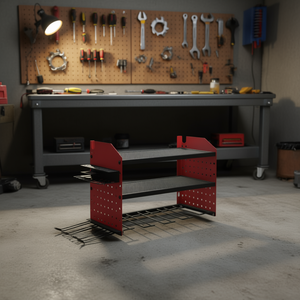 Organiseur d'outils électriques en acier à 3 niveaux avec supports pour perceuses, pour rangement de garage et atelier, fixation latérale sur panneau perforé - Product Image 2