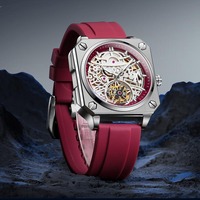 Montre Carrée Homme Tourbillon de Luxe Cristal Transparent Étanche Montre Homme Iced Out Automatique Mécanique