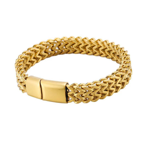 Pulsera <span class=keywords><strong>de</strong></span> Cadena Franco Gruesa para Hombre, Acero Inoxidable, Chapada en Oro/Negra, 12 mm <span class=keywords><strong>de</strong></span> Ancho, Cadena Cubana con Cierre Magnético - Product Image 1