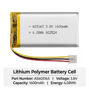 Batterie polymère au lithium 3,8 V 1600 mAh 603163 6,08 Wh avec pochette sans PCM pour l'électronique - Product Image 2