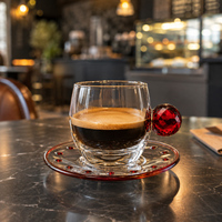 Ensemble de tasses à café en verre cristal de luxe avec poignée en pierres précieuses, élégant pour la maison, le café et les cadeaux