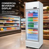 Réfrigérateur vertical pour boissons avec refroidissement par compresseur et thermostat mécanique, porte coulissante en verre, réfrigérateur en métal pour boissons froides