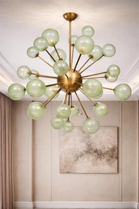 Lustre Sputnik en verre et laiton de style mid-century des années 1950, luminaire de plafond rétro pour salle à manger, salon, décoration intérieure - Product Image 3