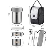 Maxcook 2000ml Boîte à lunch isotherme portable en acier inoxydable à double compartiment avec poignée
