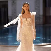 Gaun Pengantin Wanita Ukuran Besar Model Satu Bahu A-line dengan Ekor Renda Lepas Pasang Warna Putih untuk Pengantin Wanita
