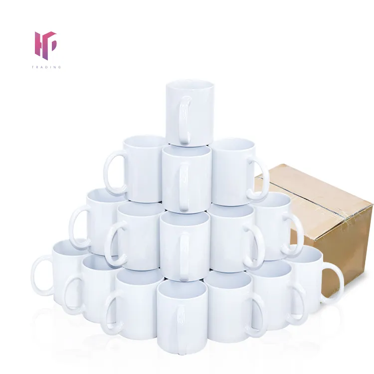 Özel Logo porselen kahve fincanları 11oz beyaz kaplamalı süblimasyon boş seramik kupalar