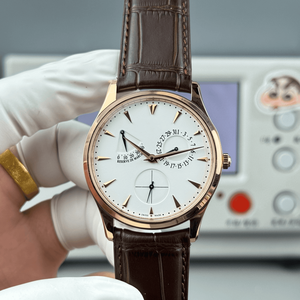 Men's Self-Winding Mechanical Watch with Power Reserve Date Complication Small Seconds Leather Band Stainless Steel Case - Product Image 1