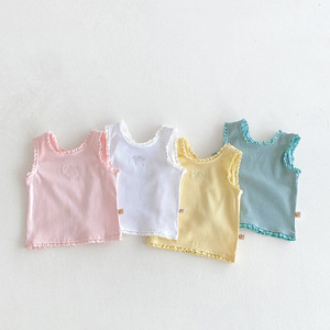 Camisetas sin mangas de verano para bebés niñas, <span class=keywords><strong>camiseta</strong></span> básica de algodón fino con volantes y bordados, ropa interior y exterior para niños - Product Image 2