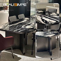Ensemble de table à manger en marbre italien sur mesure LOU avec chaises, design moderne et luxueux pour appartement et villa, meubles de maison