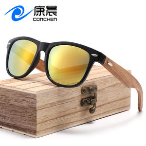 แว่นกันแดดเซบร้าวูดผู้ชาย UV400 กรอบพีซี เลนส์สีดำ แฟชั่นป้องกันแสงแดด ตกปลา ท่องเที่ยวกลางแจ้ง ขาแว่นไม้สไตล์เรโทร - Product Image 4