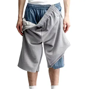 קיץ מותניים אלסטיים מכנסיים קצרים חצי ניתנים להסרה קדמיים עם פאנל אפור בהיר מכנסי זיעה מזדמנים לגברים
