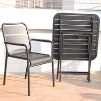 Ensemble de meubles de bistrot d'extérieur, table carrée pliante en métal, fauteuils empilables pour jardin, café, balcon