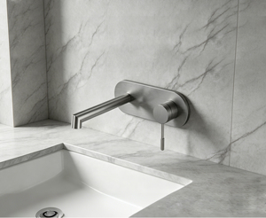 Grifo de lavabo de pared, 68203A, modelo A con engranaje giratorio, cromo/níquel cepillado/oro cepillado, monomando oculto - Product Image 1