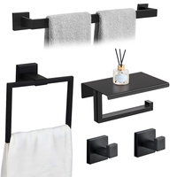 Ensemble de 5 accessoires de salle de bain suspendus, support mural auto-adhésif en acier inoxydable, barre porte-serviettes de 24 pouces avec crochet