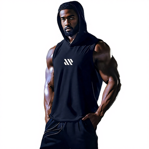 Custom Embroidered Solid Cotton <b>Sleeveless</b> <b>Men's</b> Hoodies Sweatshirts Eco-Friendly Breathable Summer Active Wear Athletic - Product Image 4