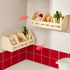 Wall-Mounted <b>Kitchen</b> Suction Cup Plastic Storage Basket <b>Small</b> Hanging <b>Shelf</b> for Organizing Ginger Garlic & Scallions - Product Image 4