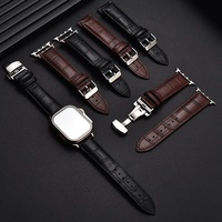 Bracelet de montre en cuir de vachette pleine fleur à texture crocodile compatible avec Apple Watch et Ultra 2, bracelet en cuir résistant à l'usure
