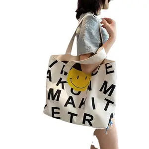 Borsa da donna di grande capacità nuova borsa con smiley smiley a spalla oversize borsa in tela di cotone