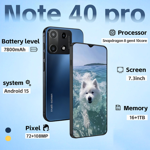 Multi Color Note 40 Pro 5G Unlocked Smartphone 16GB+1TB 7800mAh Big Battery for Outdoor Travellers
