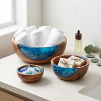 Bol de service en résine de bois de luxe, couleur personnalisée, bol à salade et à fruits en époxy, fait main, cadeau de mariage et de déménagement