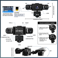 Caméra embarquée Podofo 2 pouces 1080P à 5 objectifs*5, enregistrement en boucle, vision nocturne, détection de mouvement, DVR pour véhicules, compatible OEM/ODM