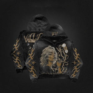 เสื้อฮู้ดดี้โอเวอร์ไซส์ผ้าฝ้าย 100% สไตล์สตรีทแวร์ ลวดลายปักแบบดิสเทรส ล้างสีแบบแอซิดวอช ซิปหน้า ปักโลโก้ตามสั่ง สำหรับฤดูใบไม้ร่วง ใส่ได้ทั้งชายและหญิง - Product Image 6