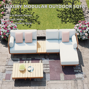 Modern Comfortable Outdoor <b>Garden</b> Courtyard Patio Teak <b>Corner</b> Set Aluminum Frame Waterproof Fabric Furniture for Wl-freeman - Product Image 4