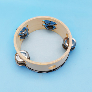 Wholesale Natural Wooden Double Row Tambourine <b>Drum</b> Percussion Instrument Folk Dance Rhythm Toy - Product Image 4