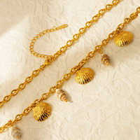 Collar de la Serie Ocean, Joyería Impermeable al por Mayor, Chapado en Oro de 18K, Cadena Ovalada de Acero Inoxidable, Dijes de Concha Marina