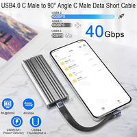 4,0 C macho a 90 ° ángulo C macho Cable corto de datos 240W USB tipo C 4,0 PD Cable flexible plano de carga rápida para banco de energía de teléfono inteligente