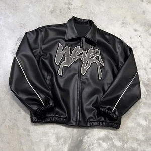 Tùy Chỉnh Thêu Biểu Tượng Đồ Họa Xe Máy Bóng Chày Letterman Varsity Áo Zip up Da Máy Bay Ném Bom Người Đàn Ông Của Áo Khoác - Product Image 6