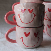 Tasses à café en céramique modernes et mignonnes en forme de cœur avec visage souriant, logo personnalisé, 200 ml - Cadeaux pour la Saint-Valentin