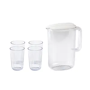 New arrival 2000 ml Water kettle Filter Jug with 4 Cups Heat Resistance Amber Colored Water Pitcher Jug Set with Lid