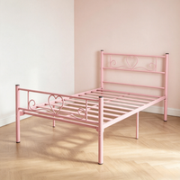 Cadre de lit en métal rose romantique, taille double, plateforme en acier, lit en fer robuste avec forme de cœur pour chambre d'enfants ou de filles
