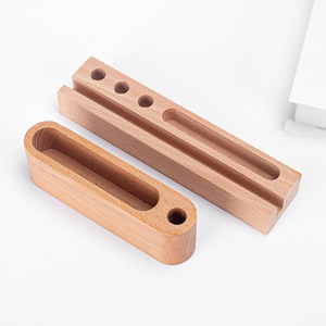 Portaplumas de escritorio para oficina, tarjetero, base de madera de haya, base de madera maciza integrada para tarjetas de calendario y bolígrafos - Product Image 4