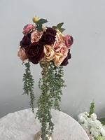 Centre de table de mariage bordeaux 30 cm avec verdure suspendue pour décoration de réception gothique, roses en soie de luxe FANCY Elite Nouveauté 2026