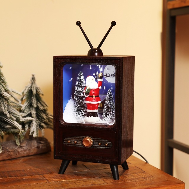 2026 Creative Christmas Snowing TV Battery Operated Plastic Retro Starkey Factory Gifts Santa Clause Christmas Table Fireplace