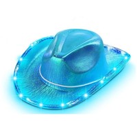Cappello da Cowboy in Denim Verde con Luci Laser Multicolore per Feste di Halloween e Carnevale, Tema Western
