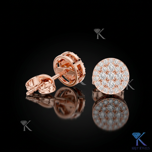 Lab Grown Diamond Round Pave Cluster <b>Stud</b> Earrings Open Gallery 14K Solid Gold Fine Women Jewelry Wedding Anniversary Gift - Product Image 3
