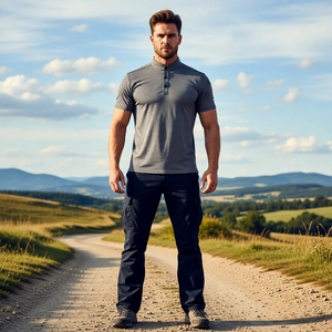 Men's Solid Knitted Stretch for <b>Shirt</b> Quick Dry Embroidered Button Design Breathable Anti-Wrinkle for Sport Golf Casual - Product Image 3