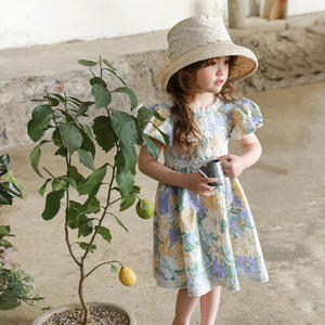 Vestido Casual de Verano para Niña de 2 a 10 Años, Diseño Coreano al por Mayor, de Algodón con Estampado Floral y Mangas Cortas - Product Image 1