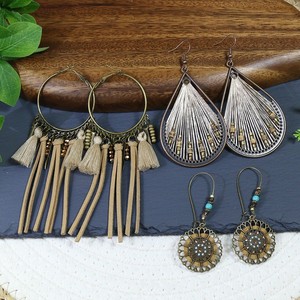Pendientes bohemios con borlas, pendientes colgantes de aleación de cobre con conchas para mujer, conjunto de joyería para fiesta, pendientes largos con flecos chapados en bronce antiguo - Product Image 2