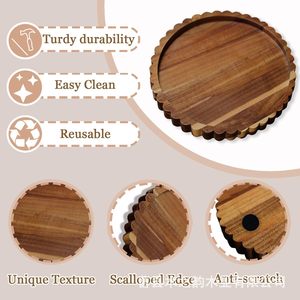 Plateau rond en bois avec bordure en dentelle, support pour bougie parfumée, décoration de bureau, porte-vase, plateau de rangement en bois massif - Product Image 4