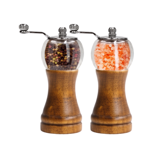 Wooden Salt and <b>Pepper</b> Mills with Glass Top Refillable Manual Rotary Knob <b>Grinders</b> - Product Image 1