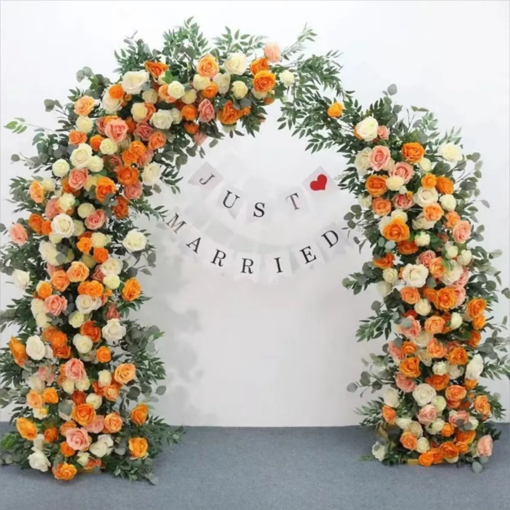 Arche de fleurs de mariage de roses orange brûlées de qualité supérieure largement utilisée pour la fête à la maison