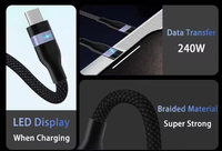 Cable USB C a USB C de Alta Calidad, 240W 60W, con LED, Carga Rápida, Trenzado de Nailon, 48V 5A, para Samsung, iPhone, Laptop