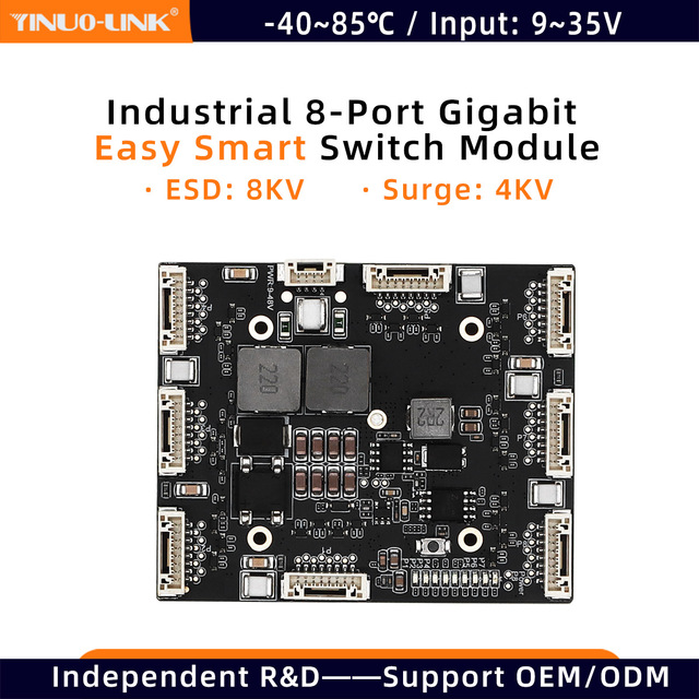 YINUO-LINK YN-IES20801 67.5x55x13.7mm MINI High Quality Industrial 8 Port Gigabit Ethernet Switch Module VLAN Isolation QoS 16G